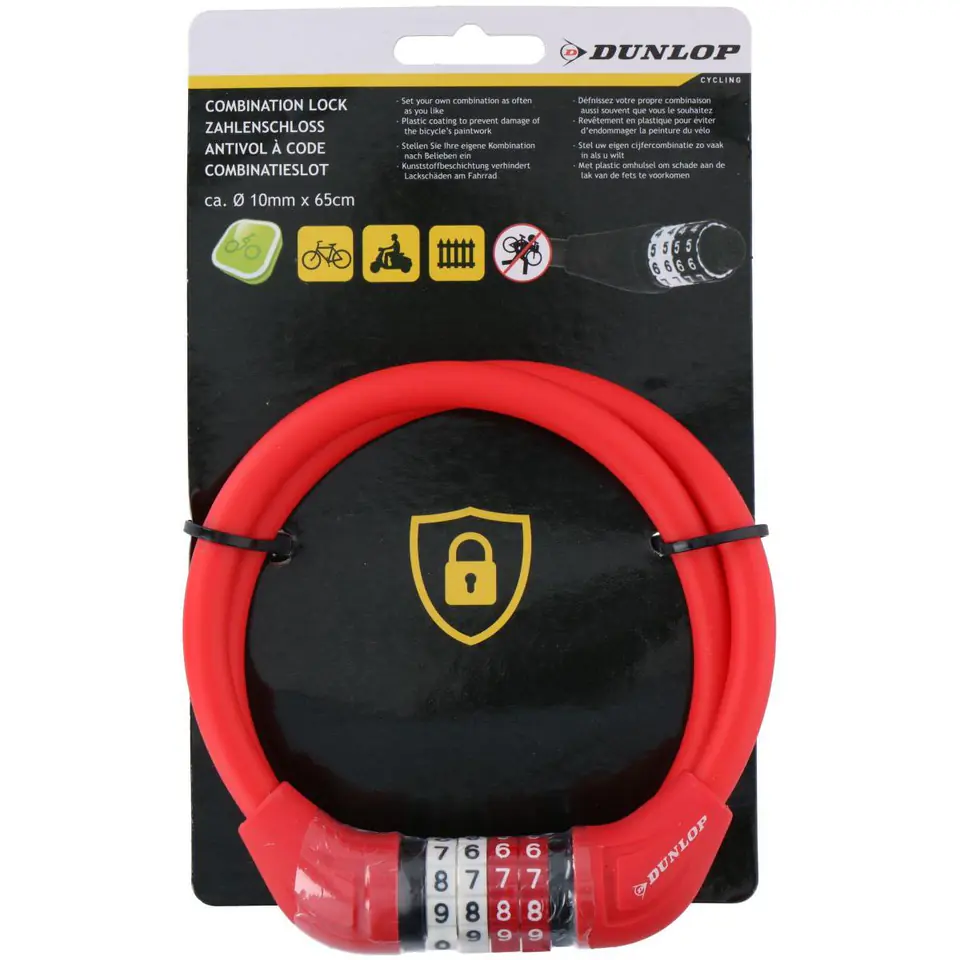 ⁨ZAPIĘCIE ROWEROWE DUNLOP LINKA SZYFR 1.0x65CM - CZERWONY⁩ w sklepie Wasserman.eu