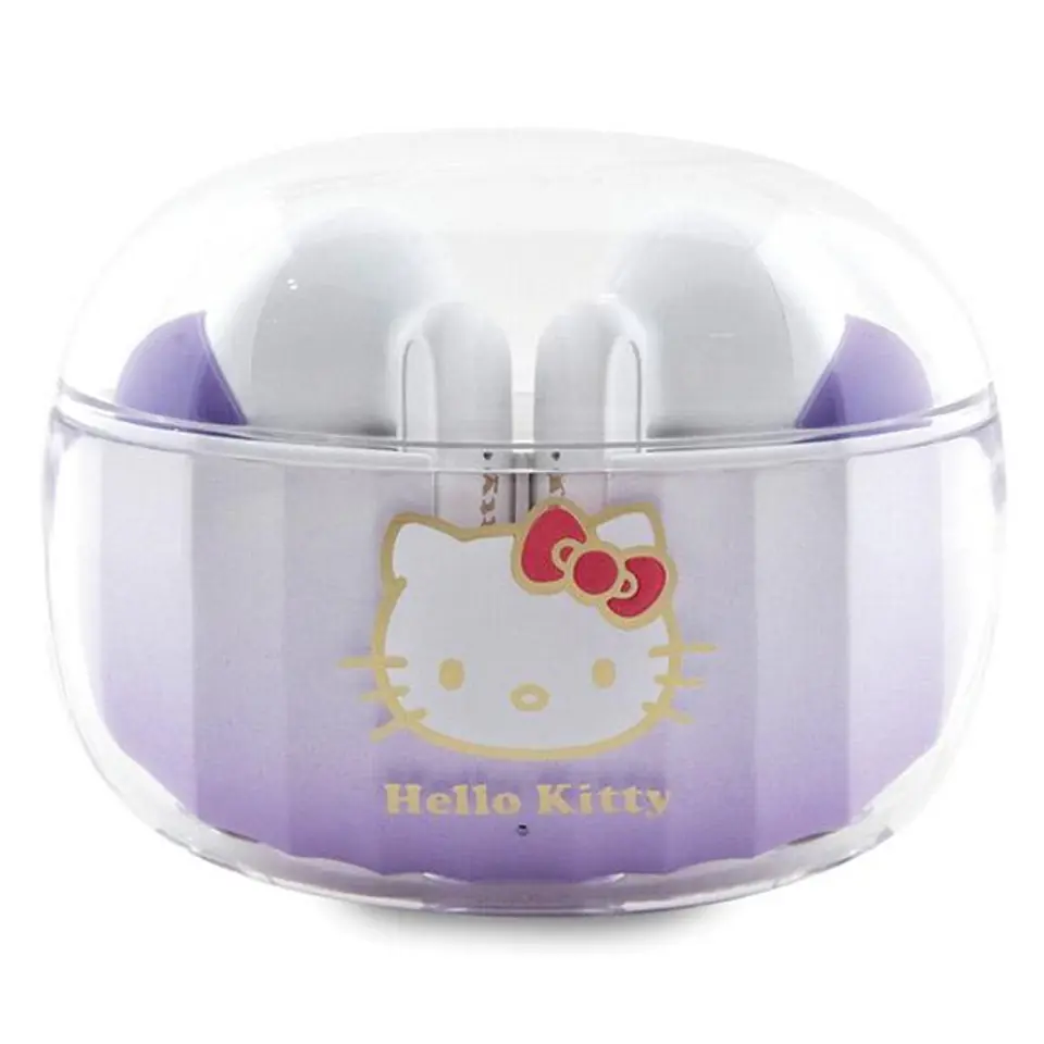 ⁨Hello Kitty słuchawki Bluetooth HKTWSHDGKEU TWS + stacja dokująca fioletowy/purple Gradient Electroplating Logo⁩ w sklepie Wasserman.eu