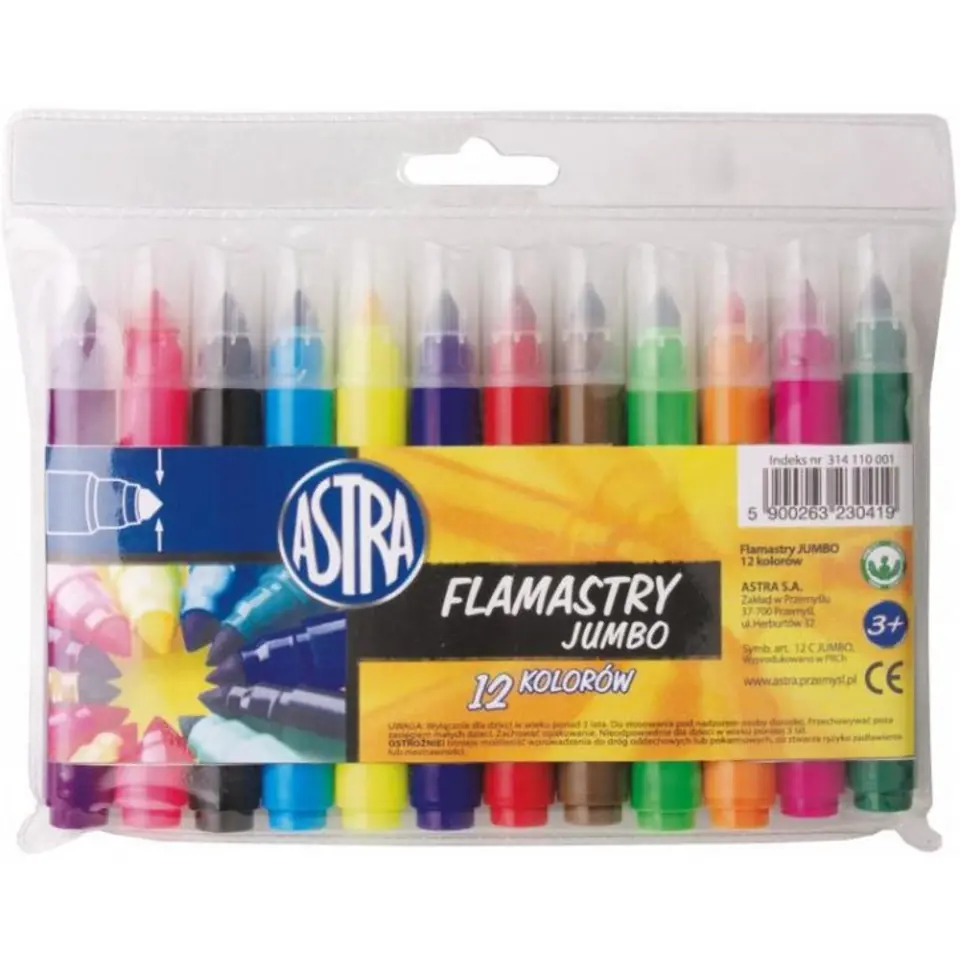 ⁨Flamastry JUMBO 12 kolorów 314110001 ASTRA⁩ w sklepie Wasserman.eu