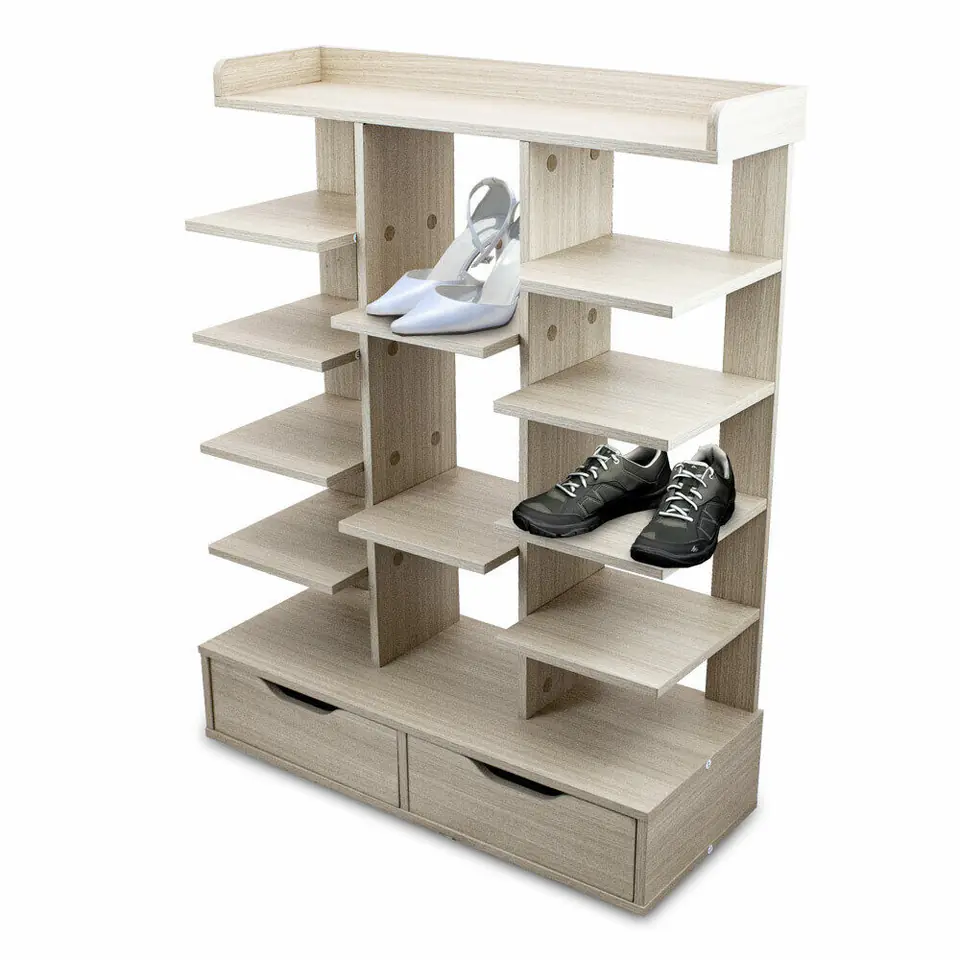 ⁨Szafka na buty stojak na buty z 13 przegrodami 2 szuflady półka MDF szara⁩ w sklepie Wasserman.eu