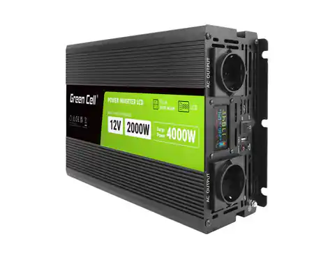 ⁨Green Cell PowerInverter LCD 12V to 230V 2000W/40000W car inverter with LCD display - pure sine wave⁩ at Wasserman.eu