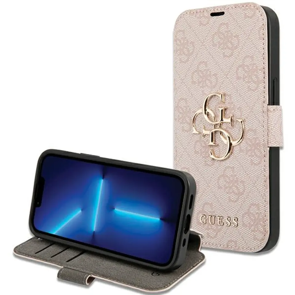 ⁨Guess GUBKP15S4GMGPI iPhone 15 / 14 / 13 6.1" różowy/pink book 4G Metal Logo⁩ w sklepie Wasserman.eu