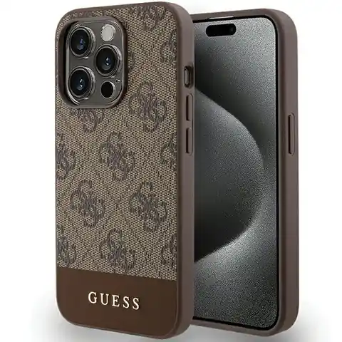 ⁨Guess GUHCP15XG4GLBR iPhone 15 Pro Max 6.7" brązowy/brown hardcase 4G Stripe Collection⁩ w sklepie Wasserman.eu