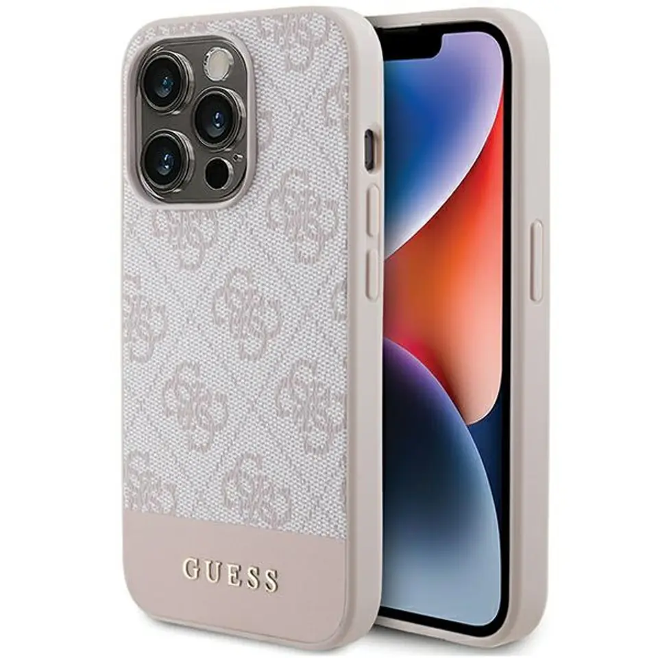 ⁨Guess GUHCP15LG4GLPI iPhone 15 Pro 6.1" różowy/pink hardcase 4G Stripe Collection⁩ w sklepie Wasserman.eu