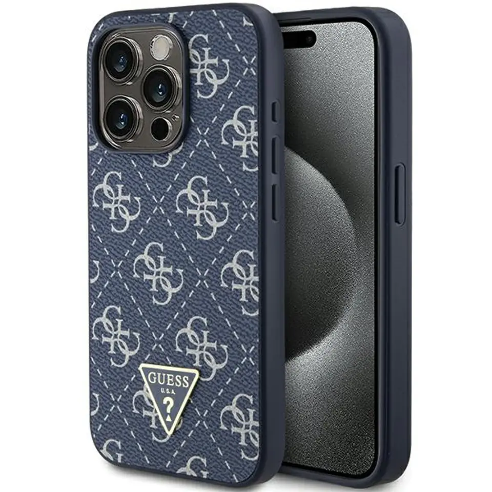 ⁨Guess GUHCP15LPG4GPB iPhone 15 Pro 6.1" niebieski/blue hardcase 4G Triangle Metal Logo⁩ w sklepie Wasserman.eu