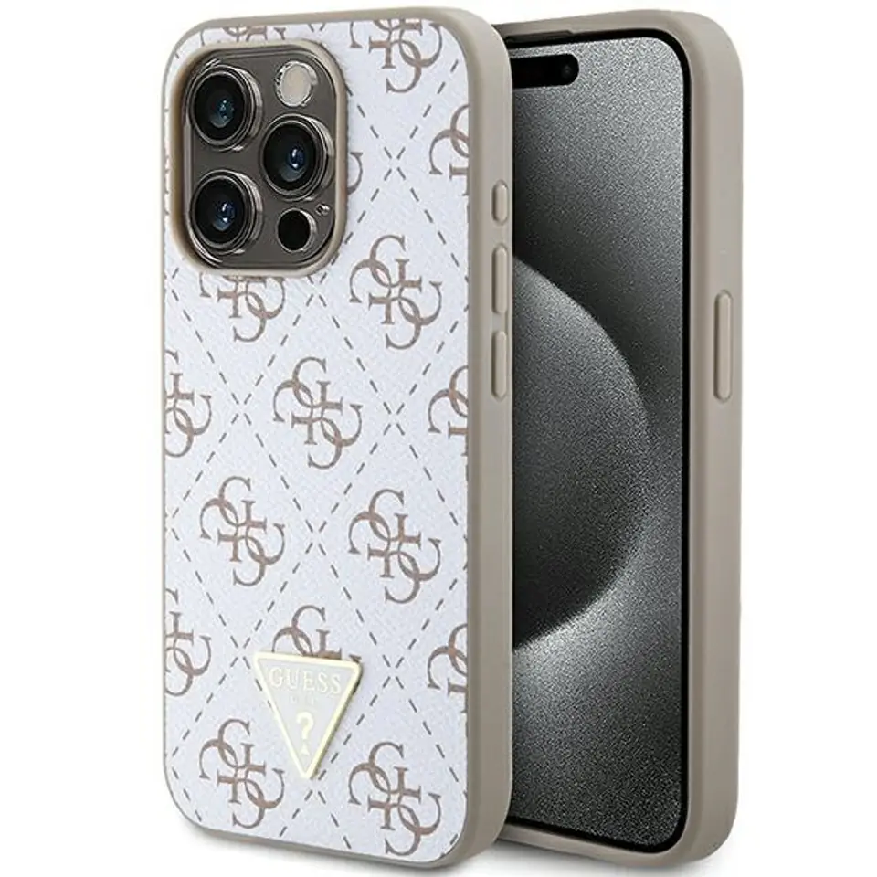 ⁨Guess GUHCP15LPG4GPH iPhone 15 Pro 6.1" biały/white hardcase 4G Triangle Metal Logo⁩ w sklepie Wasserman.eu