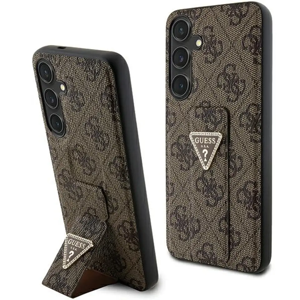 ⁨Guess GUHCS24MPGS4TDW S24+ S926 brązowy/brown hardcase Grip Stand 4G Triangle Strass⁩ w sklepie Wasserman.eu