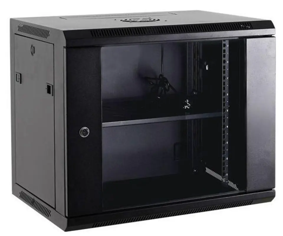 ⁨Netrack szafa wisząca 19'', 18U/600x600mm –czarny, drzwi szklane, otwierane boki⁩ w sklepie Wasserman.eu