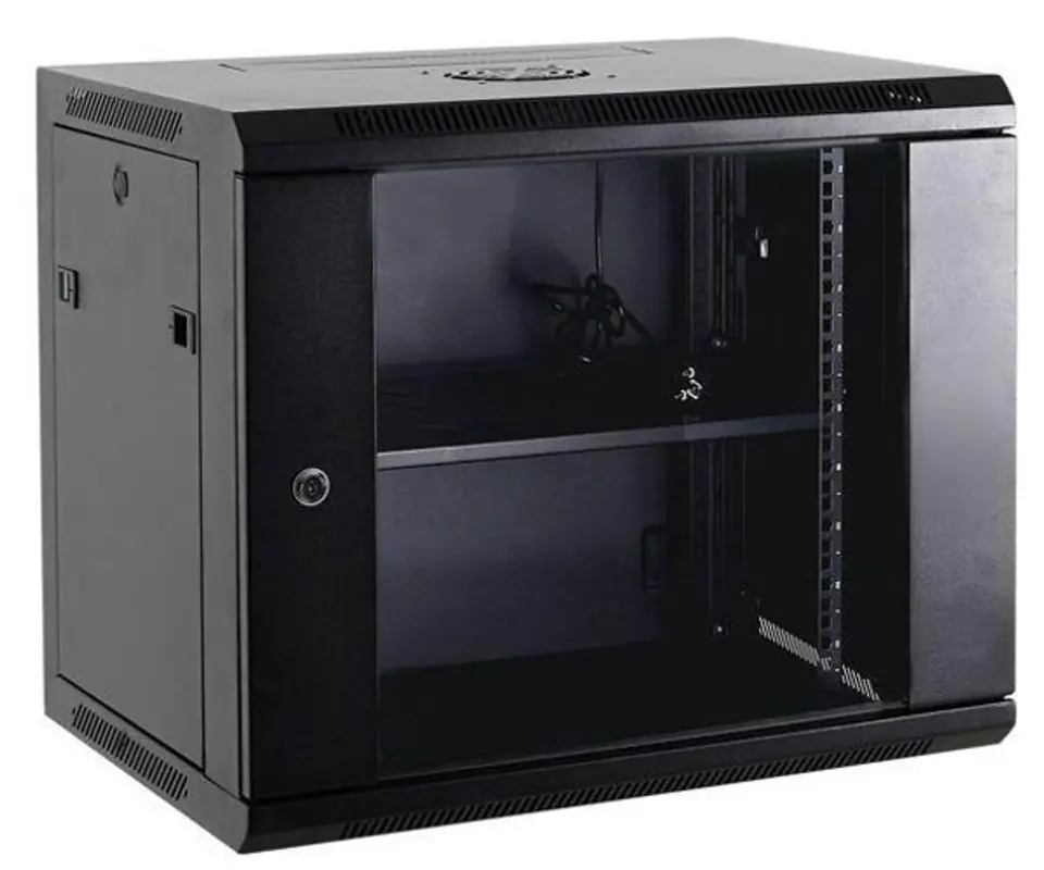 ⁨Netrack Wall cabinet 19'', 18U/600x450mm – black, glass door, opening sides⁩ at Wasserman.eu