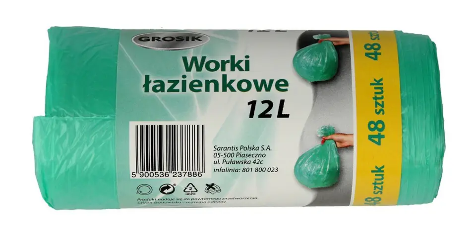 ⁨Sarantis Jan Niezbędny Grosik Worki na śmieci łazienkowe 12L 1op.-48szt⁩ w sklepie Wasserman.eu