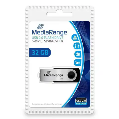⁨MediaRange USB flash disk, USB 2.0, 32GB, czarny, MR911, USB A, swivel / twister⁩ w sklepie Wasserman.eu