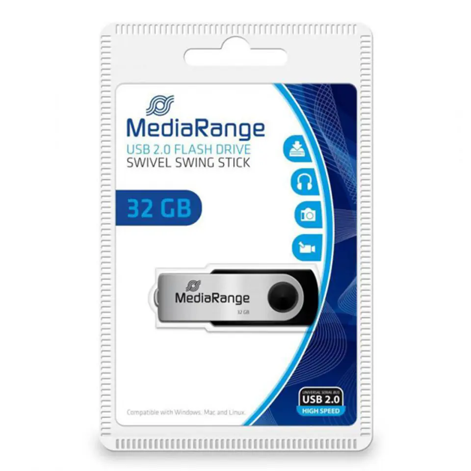 ⁨MediaRange USB flash disk, USB 2.0, 32GB, czarny, MR911, USB A, swivel / twister⁩ w sklepie Wasserman.eu