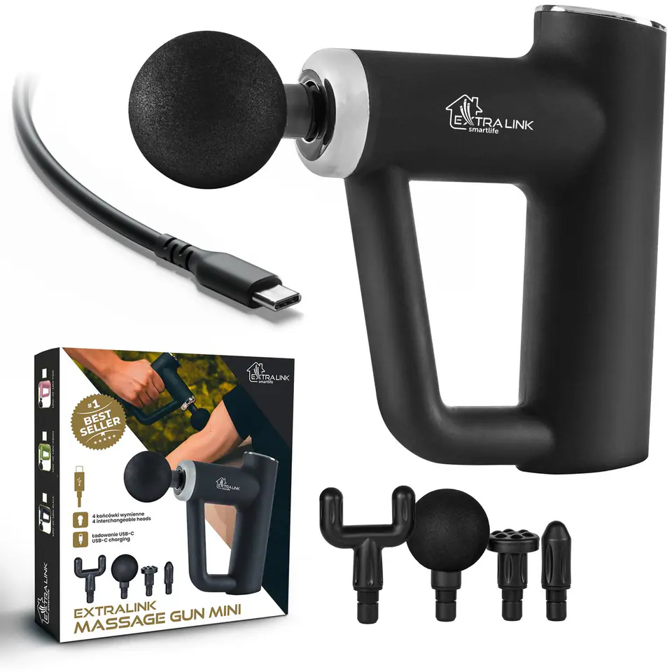 ⁨Extralink Massage Gun Mini Black | Massage gun | 4 tips⁩ at Wasserman.eu