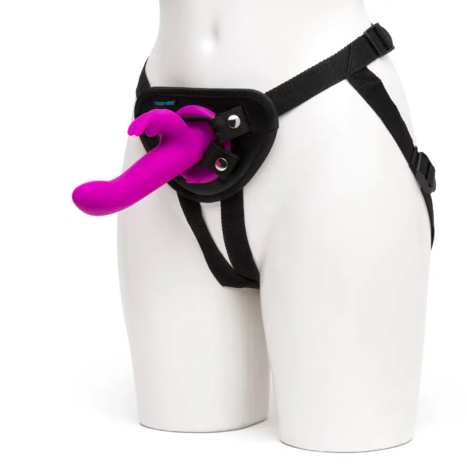 ⁨Happy Rabbit Zestaw Harness z Wibrującą Maszyną Intymną Fioletowy USB⁩ w sklepie Wasserman.eu
