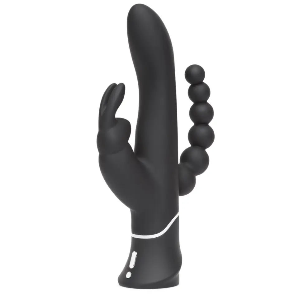 ⁨Happy Rabbit Triple Curve Black - trojfunkcyjny model silikonowy USB⁩ w sklepie Wasserman.eu
