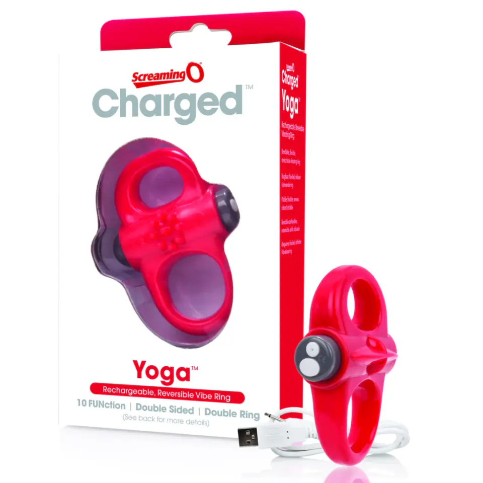 ⁨The Screaming O Charged Yoga Red - elastyczny pierścień wibrujący z podwojną pętlą⁩ w sklepie Wasserman.eu