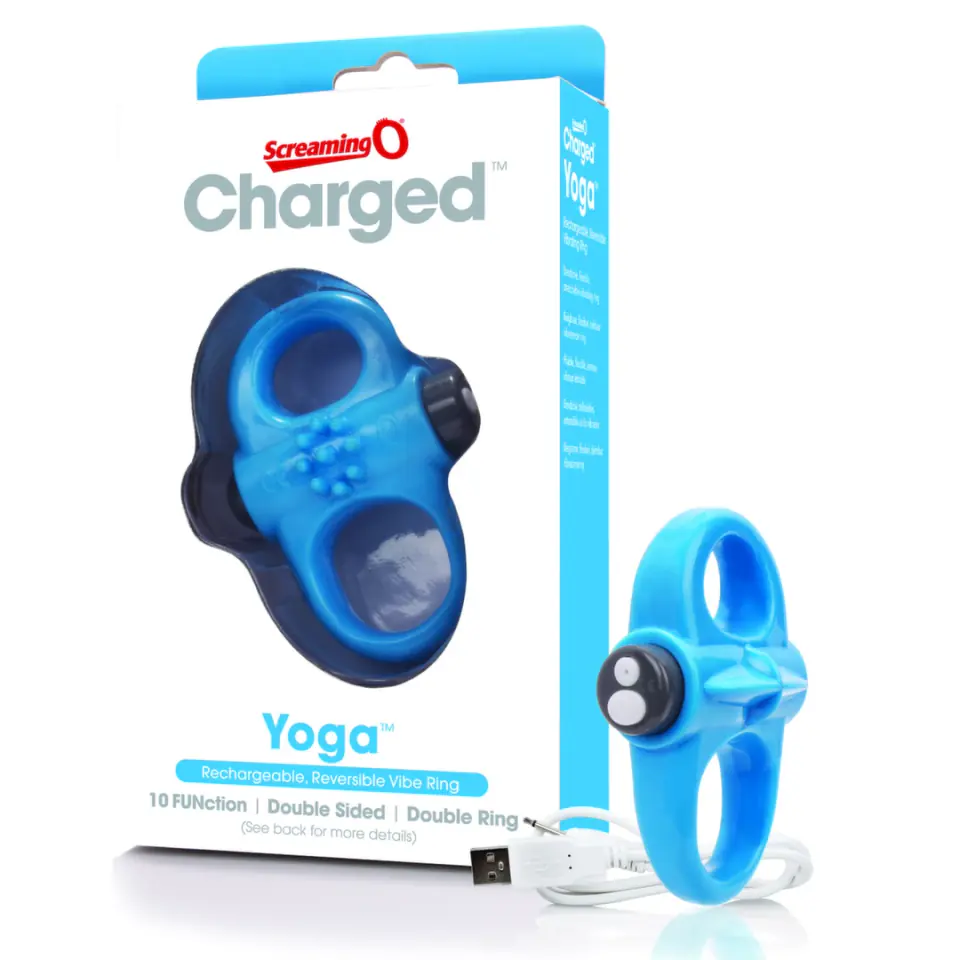 ⁨The Screaming O Charged Yoga Blue - pierścień wibrujący, 10 trybow, niebieski⁩ w sklepie Wasserman.eu