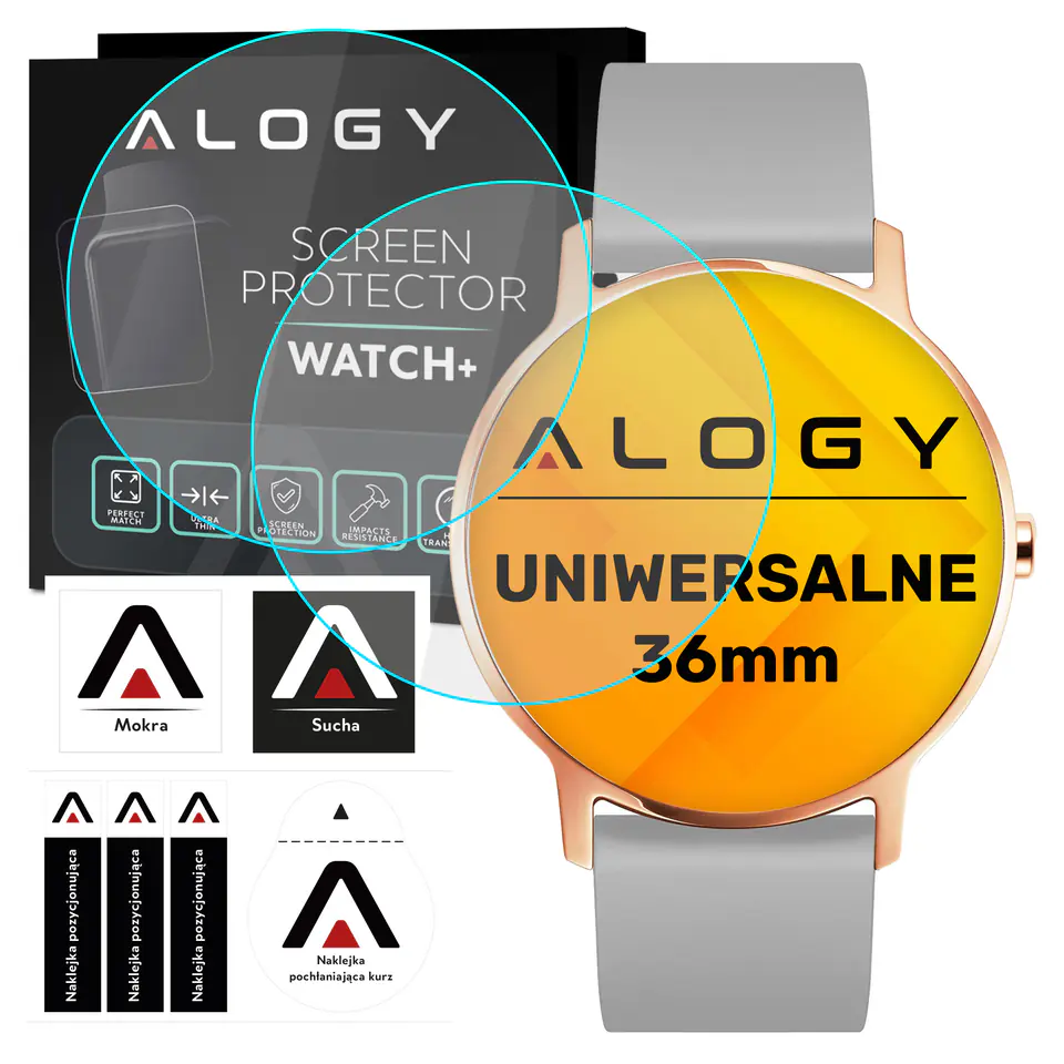 ⁨2x Szkło Hartowane na smartwatch watch zegarek uniwersalne 36mm średnica ochronne Alogy Screen Protector Watch+⁩ w sklepie Wasserman.eu