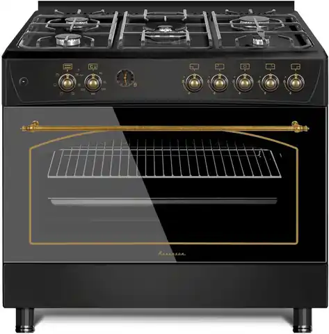⁨Ravanson KWGE-K90-6 TOP CHEF cooker Freestanding cooker Electric Gas Black⁩ at Wasserman.eu