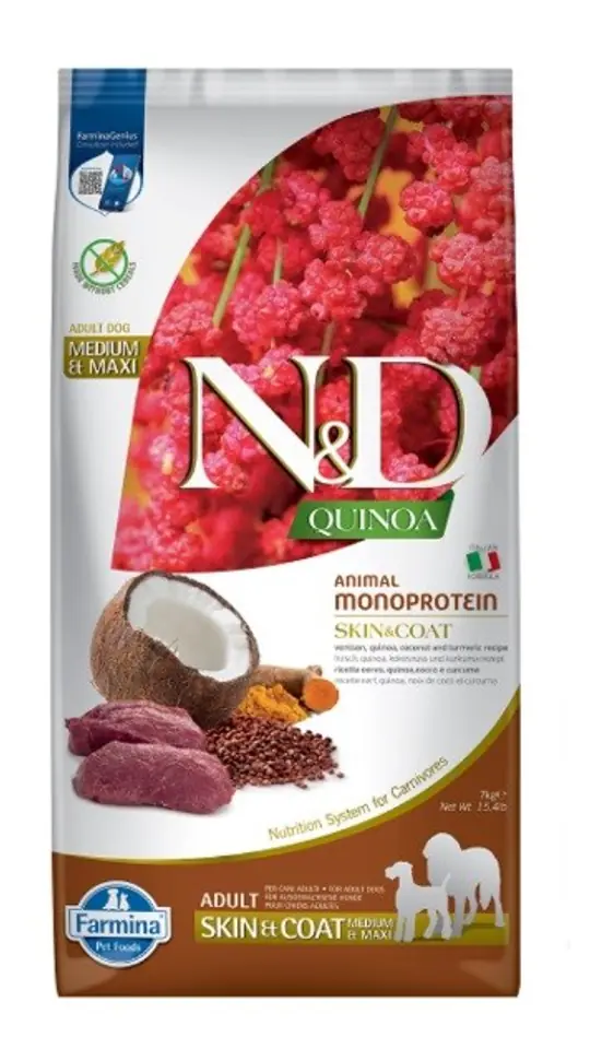 ⁨FARMINA N&D Quinoa Dog Skin&Coat Venison&Coconut Adult Medium&Maxi - dry dog food - 7 kg⁩ at Wasserman.eu