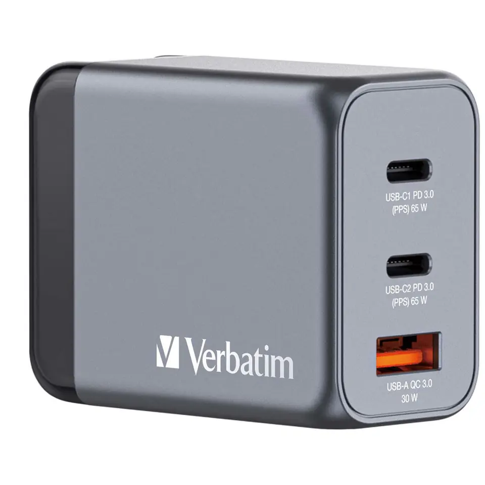 ⁨Verbatim GNC-65 GaN Charger 3 Port 65W USB A/C (EU/UK/US)⁩ at Wasserman.eu