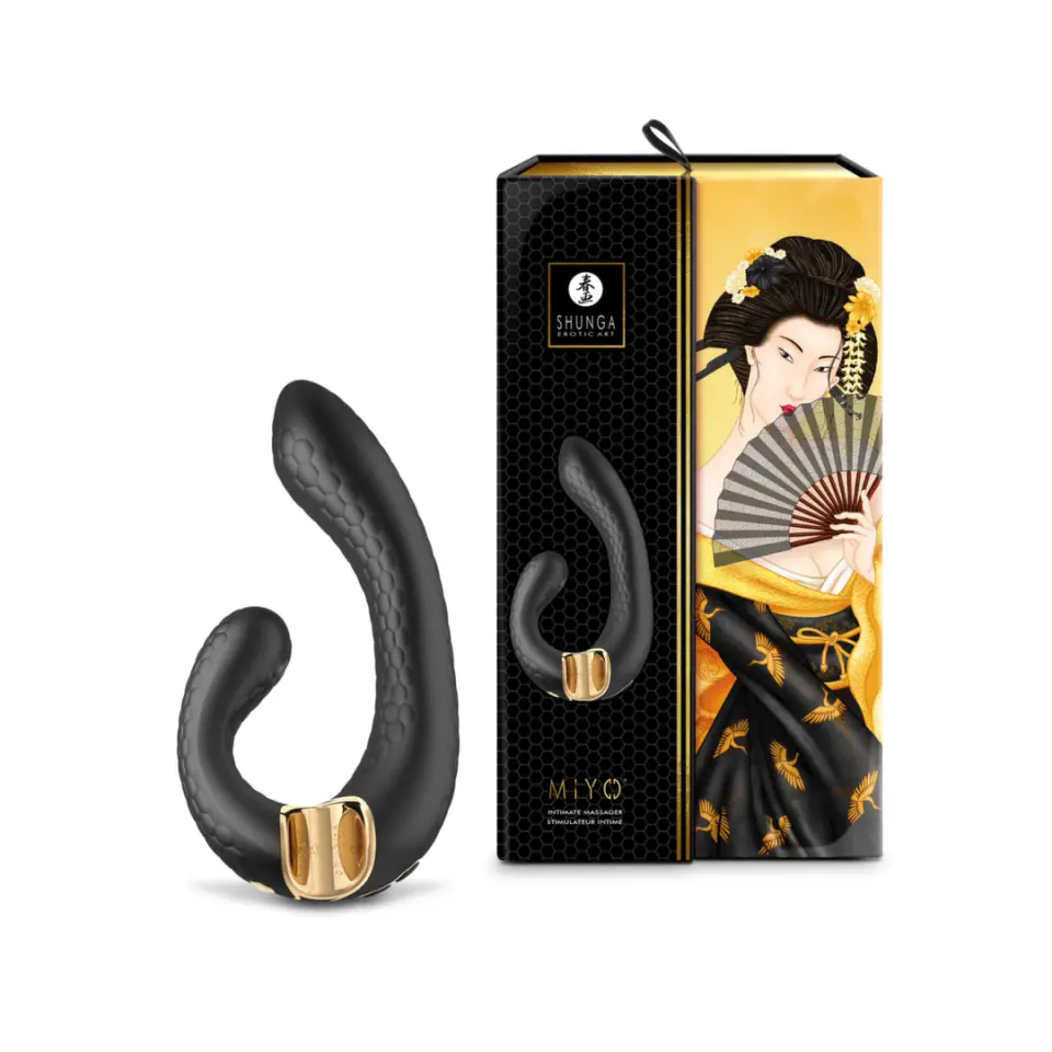 ⁨Shunga Miyo Black - dwusilnikowy model silikonowy z elastycznym trzonem⁩ w sklepie Wasserman.eu