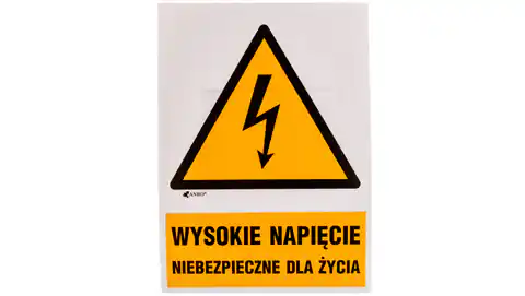 ⁨Samoprzylepna tabliczka ostrzegawcza /WYSOKIE NAPIĘCIE NIEBEZPIECZNE DLA ŻYCIA148X210/ 3EOA/Q4/F⁩ w sklepie Wasserman.eu