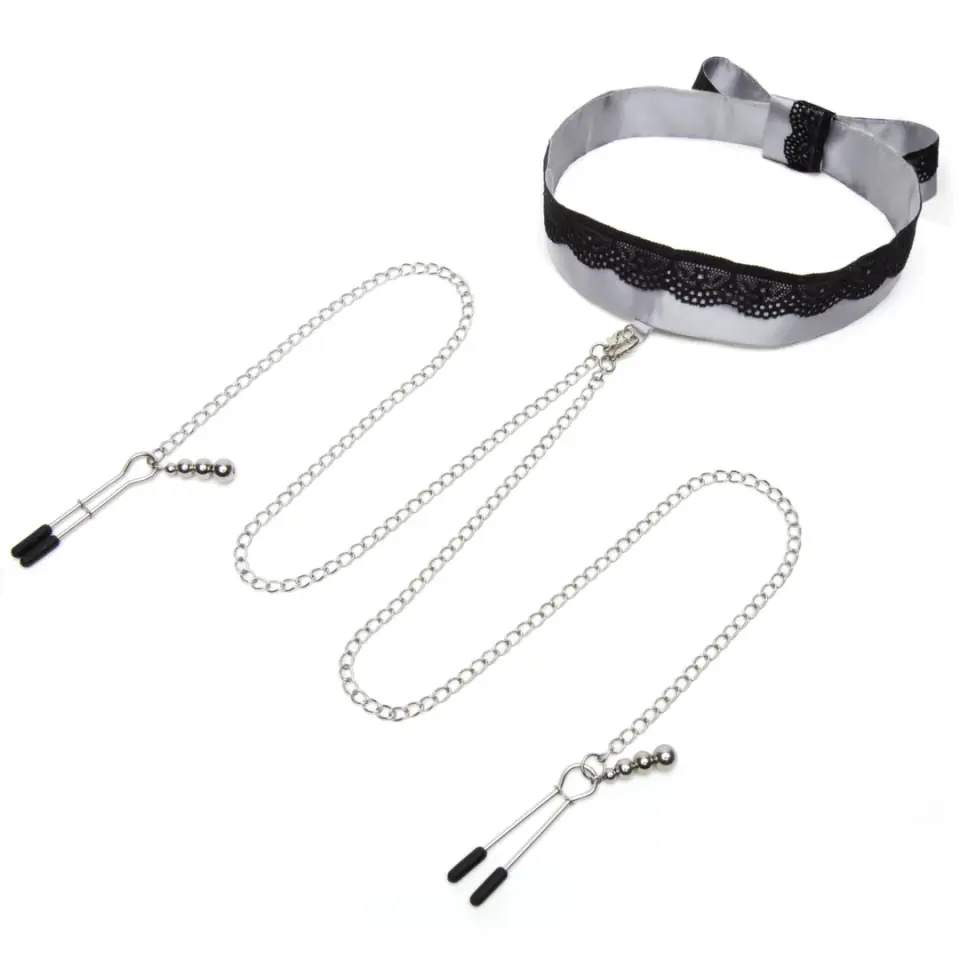 ⁨Obroża z zaciskami na sutki - Fifty Shades of Grey Play Nice Satin Collar & Nipple Clamps⁩ w sklepie Wasserman.eu