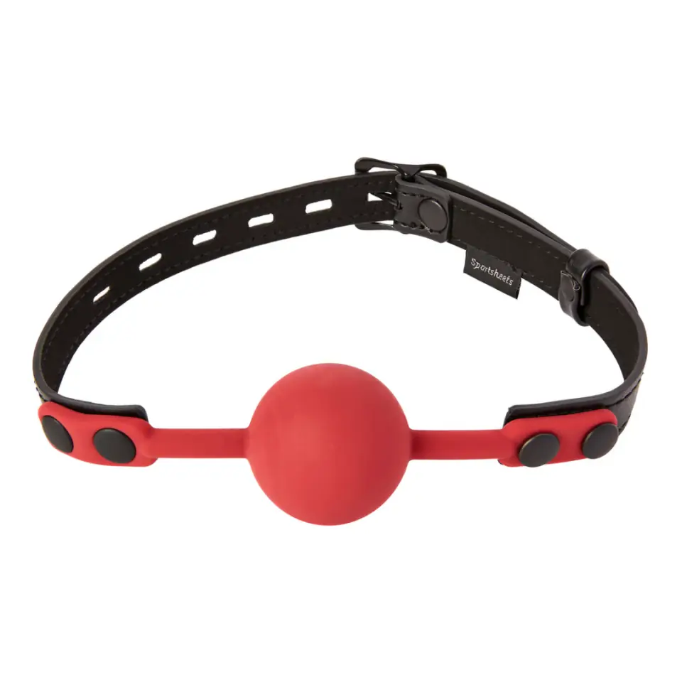 ⁨Sportsheets Saffron Ball Gag silikonowy, regulowany, czarno-czerwony⁩ w sklepie Wasserman.eu