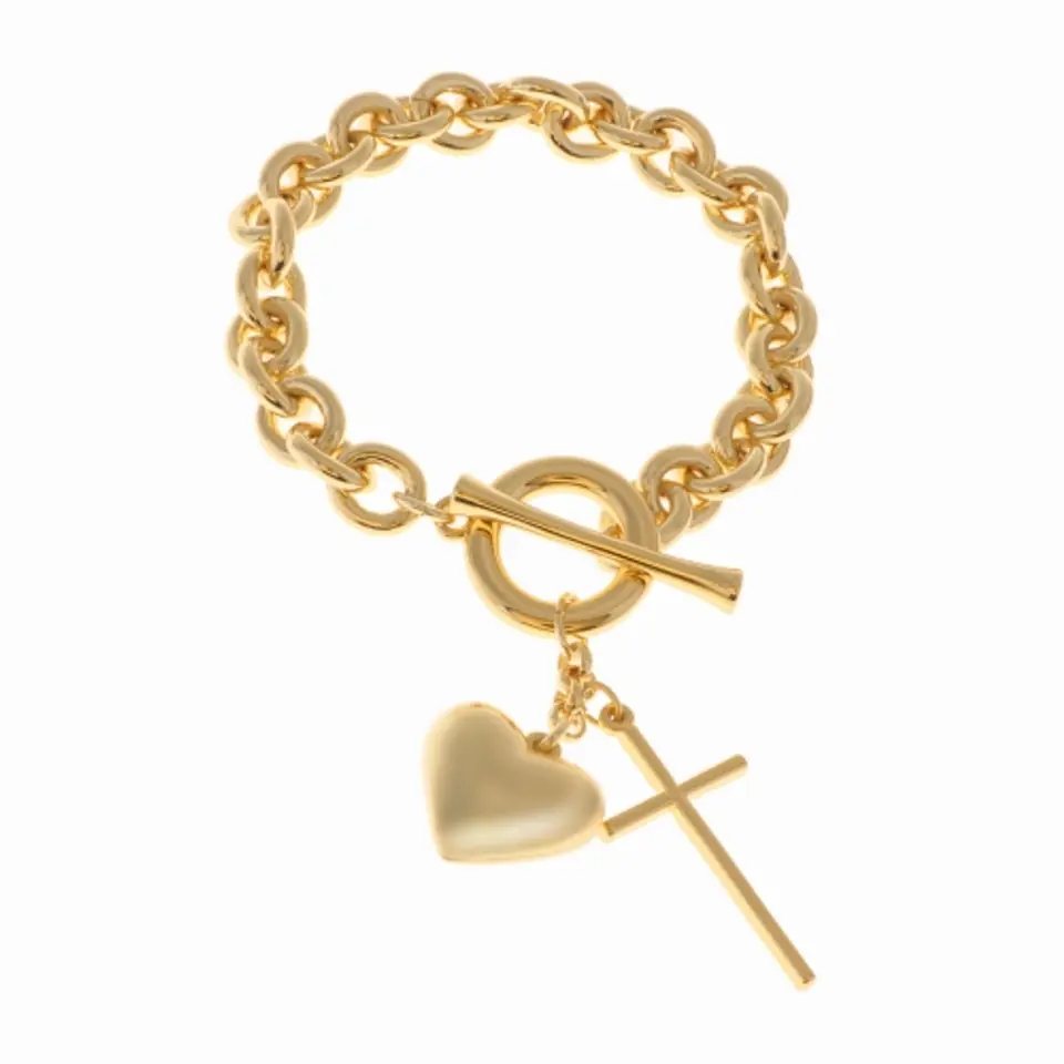 ⁨Bransoletka z sercem i krzyżem (B15/ROZ/24AU)⁩ w sklepie Wasserman.eu