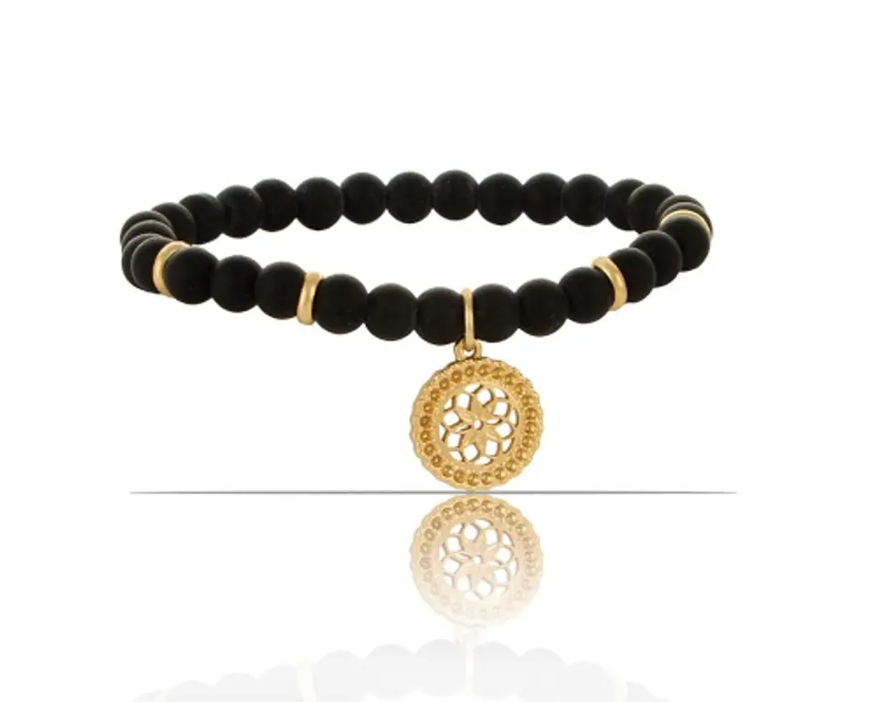 ⁨Bransoletka z onyksów z rozetką (B23/KOR/193AU)⁩ w sklepie Wasserman.eu