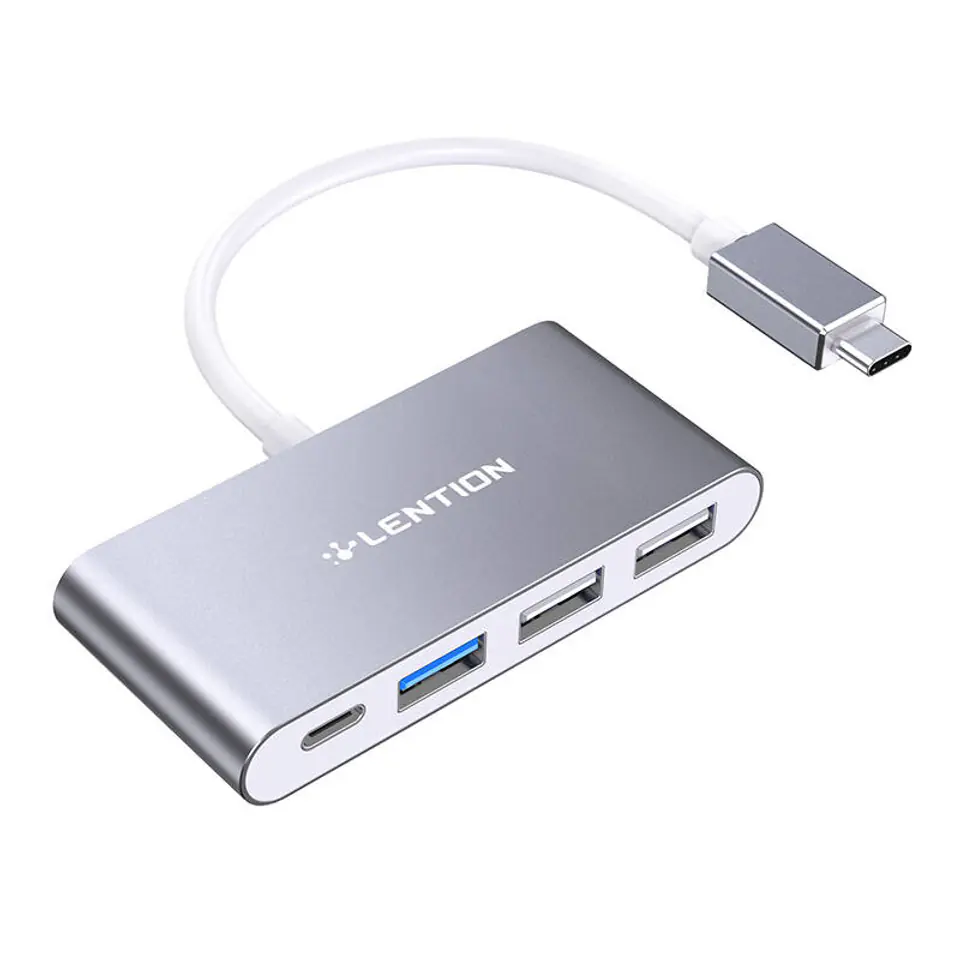 ⁨Hub 4w1 Lention USB-C do USB 3.0 + 2x USB 2.0 + USB-C (szary)⁩ w sklepie Wasserman.eu