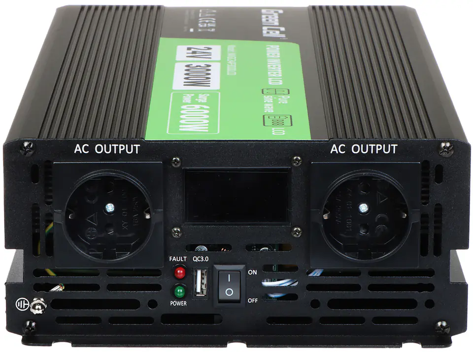 ⁨Green Cell Przetwornica napicia PowerInverter LCD 24 V 3000W/60000W Przetwornica samochodowa z wywietlaczem - czysty sinus power adapter/inverter Auto Black⁩ at Wasserman.eu