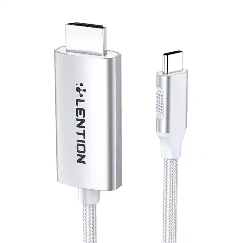 ⁨Kabel USB-C do HDMI 2.0 Lention CU707, 4K60Hz, 1Gbps, 3m (srebrny)⁩ w sklepie Wasserman.eu