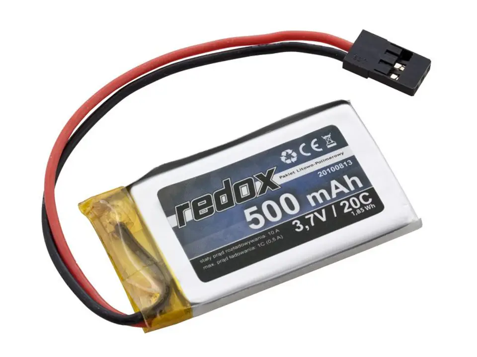 ⁨Redox 500 mAh 3,7V 20C (pojedyncze ogniwo) (wtyczka JR)⁩ w sklepie Wasserman.eu