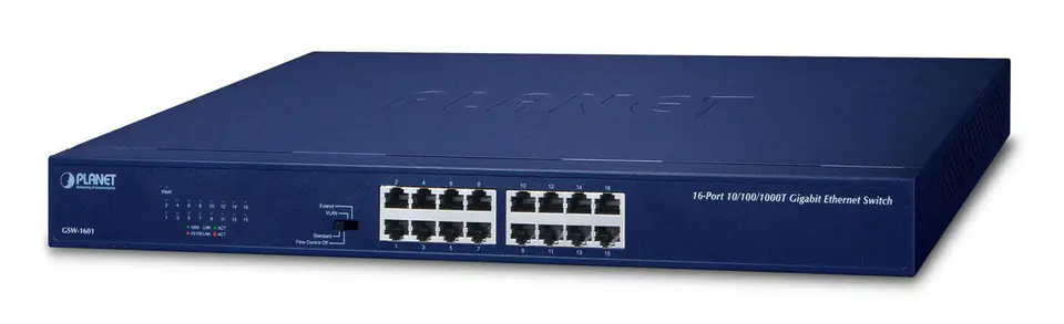 ⁨PLANET GSW-1601 network switch Unmanaged Gigabit Ethernet (10/100/1000) 1U Blue⁩ at Wasserman.eu