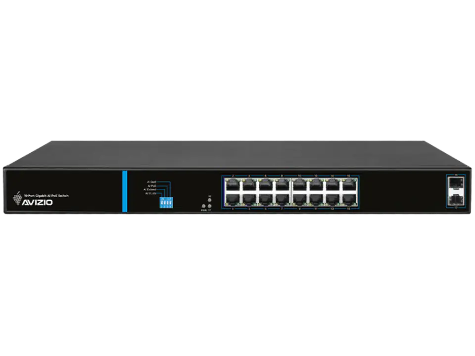 ⁨Niezarządzalny przełącznik (switch) 16 portów RJ45 PoE+ 1Gb/s + 2 porty SFP Uplink 1Gb/s (budżet mocy 150W) AVIZIO⁩ w sklepie Wasserman.eu