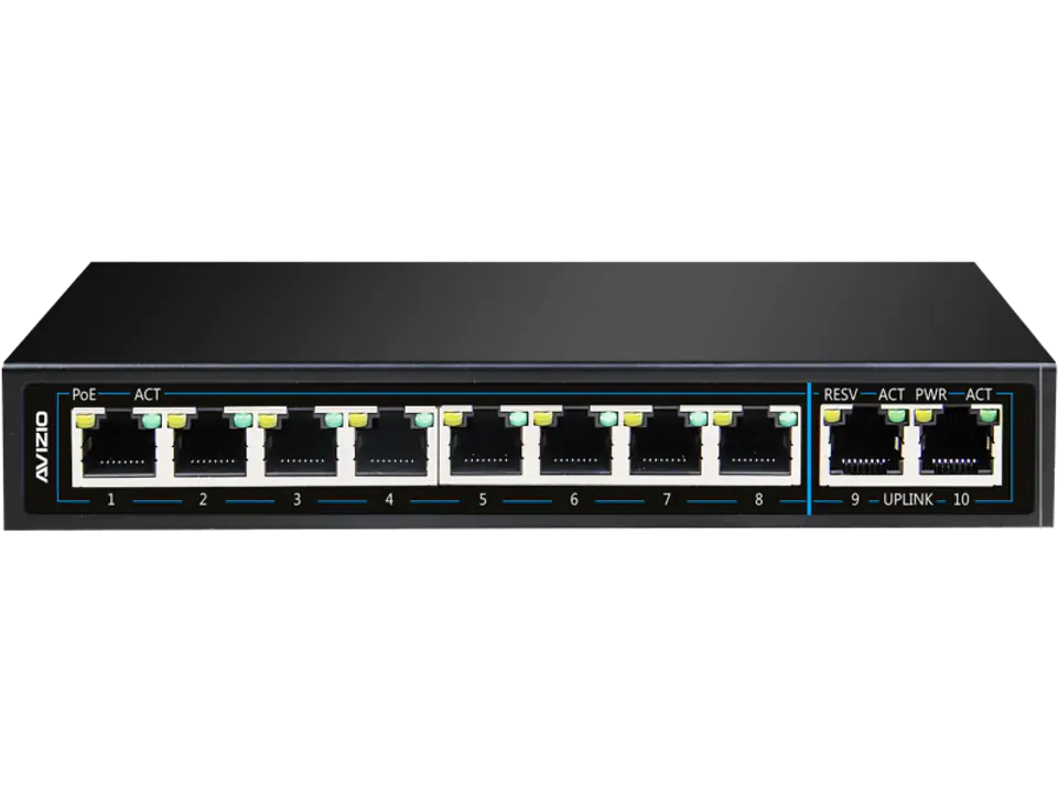 ⁨Niezarządzalny przełącznik (switch) 10xRJ45 - 8 portów RJ45 PoE+ 1Gb/s + 2 porty RJ45 Uplink 1Gb/s (budżet mocy 96W) AVIZIO⁩ w sklepie Wasserman.eu