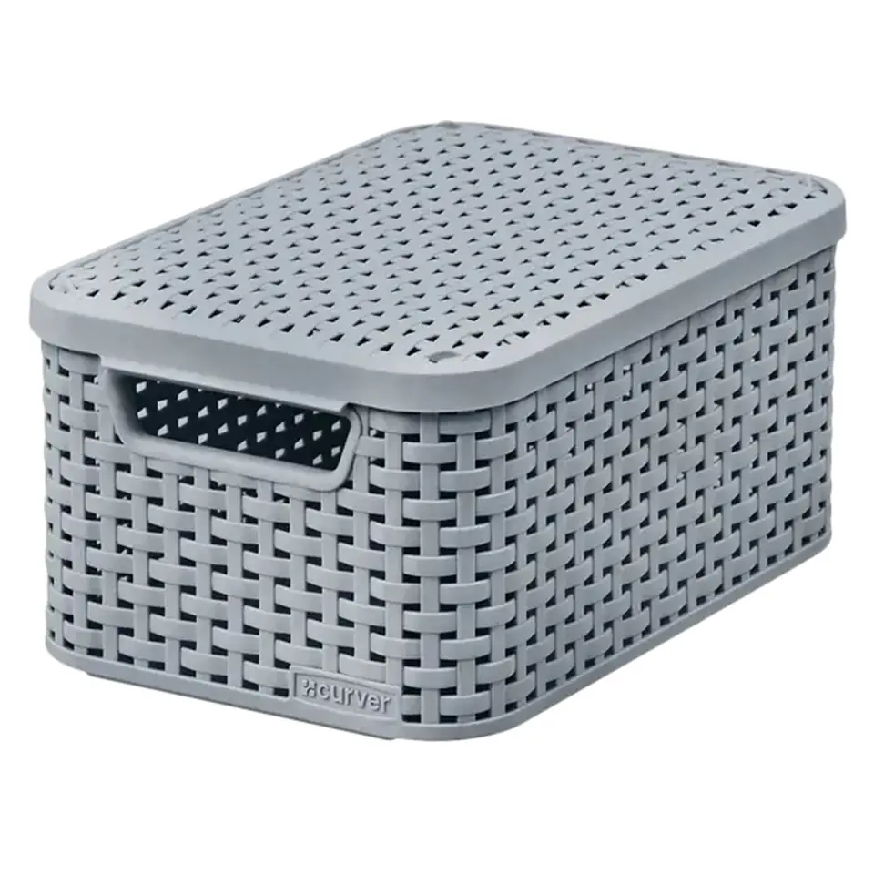 ⁨Koszyk z pokrywą Curver Rattan Style S jasny szary⁩ w sklepie Wasserman.eu