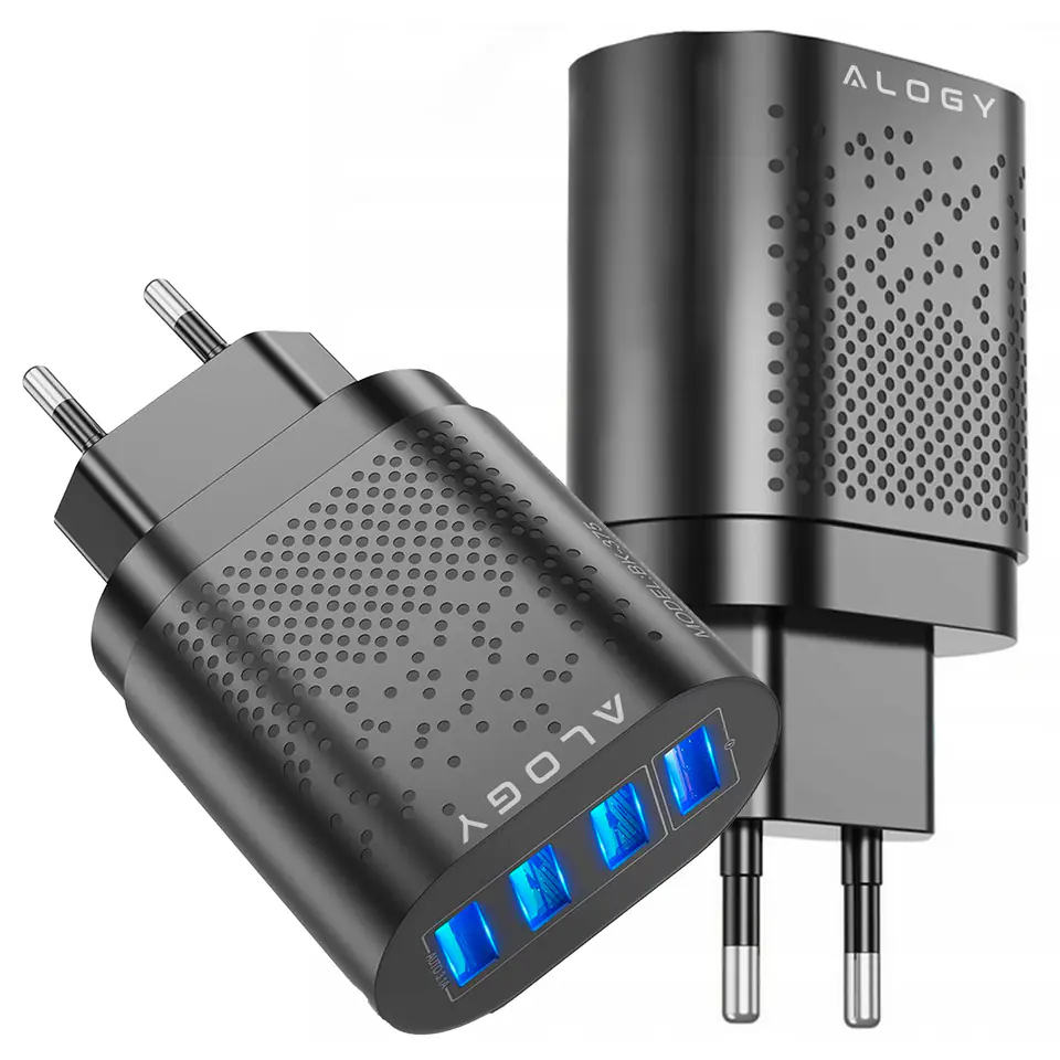 ⁨Szybka ładowarka sieciowa Alogy 4x USB Quick Charge 3.0 2.4A Czarna⁩ w sklepie Wasserman.eu