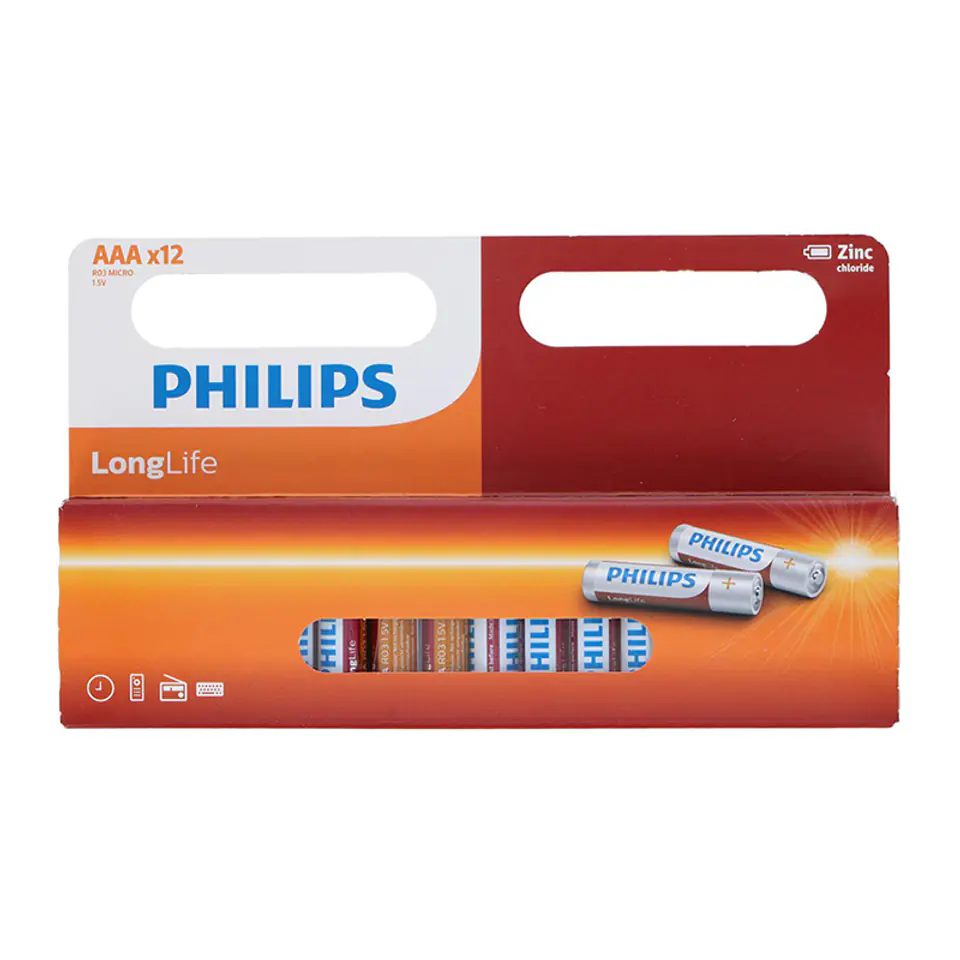 ⁨Philips LongLife - Zestaw baterii cynkowych AAA / R03 1.5V 12 szt.⁩ w sklepie Wasserman.eu