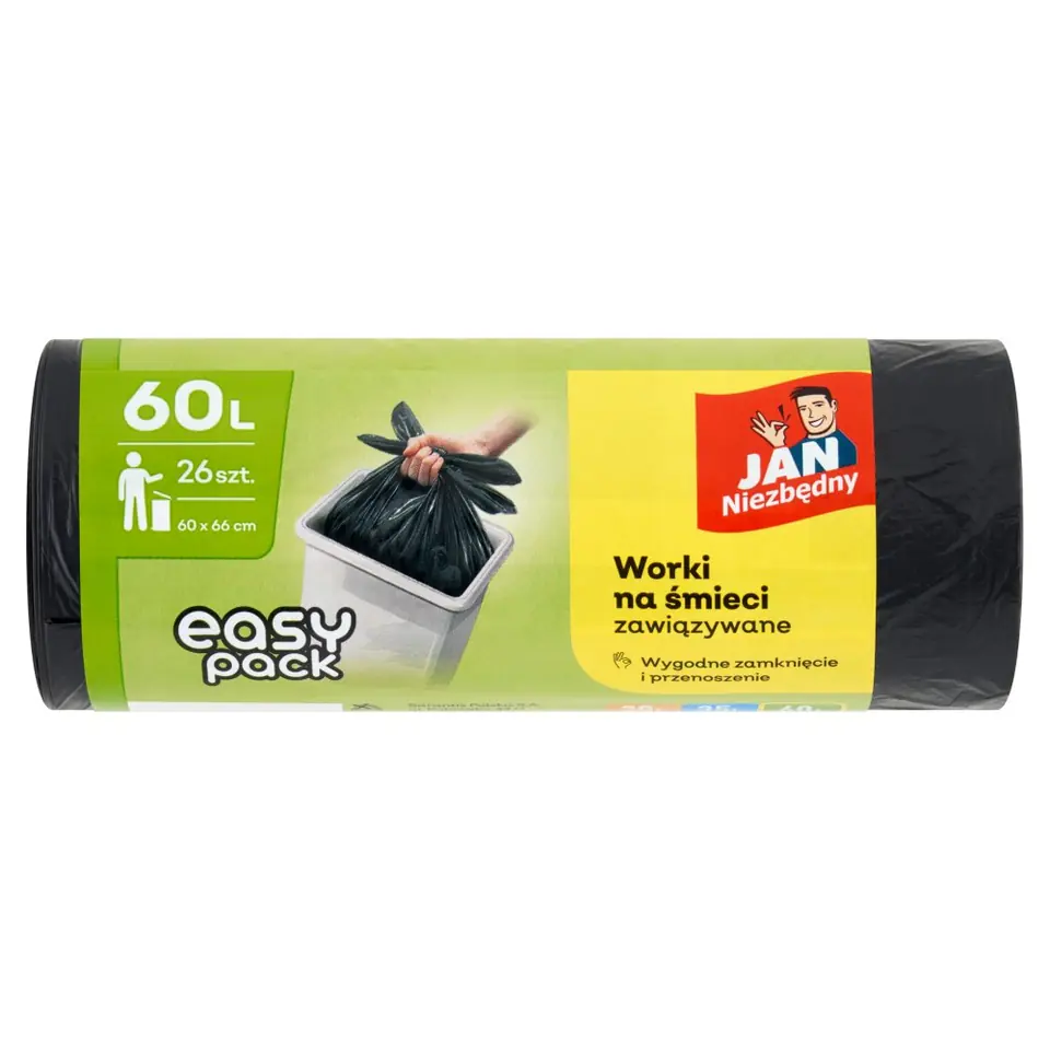 ⁨JAN NIEZBĘDNY Worki na śmieci zawiązywane - easy pack 60L 1op.-26szt⁩ w sklepie Wasserman.eu
