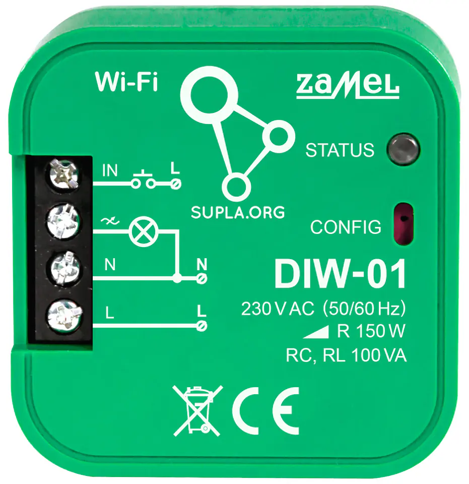 ⁨INTELIGENTNY ŚCIEMNIACZ OŚWIETLENIA DIW-01 Wi-Fi, 230 V AC ZAMEL⁩ w sklepie Wasserman.eu