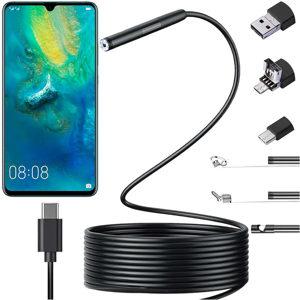 ⁨Kamera inspekcyjna endoskopowa micro USB + USB-C + USB Full HD 3m 8mm Endoskop Alogy Hard Wire⁩ w sklepie Wasserman.eu