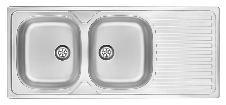 ⁨2-bowl steel sink with drainer⁩ at Wasserman.eu