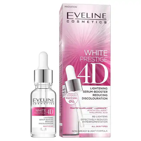 ⁨EVELINE White Prestige 4D Rozjaśniające serum-booster redukujące przebarwienia 18 ml⁩ w sklepie Wasserman.eu