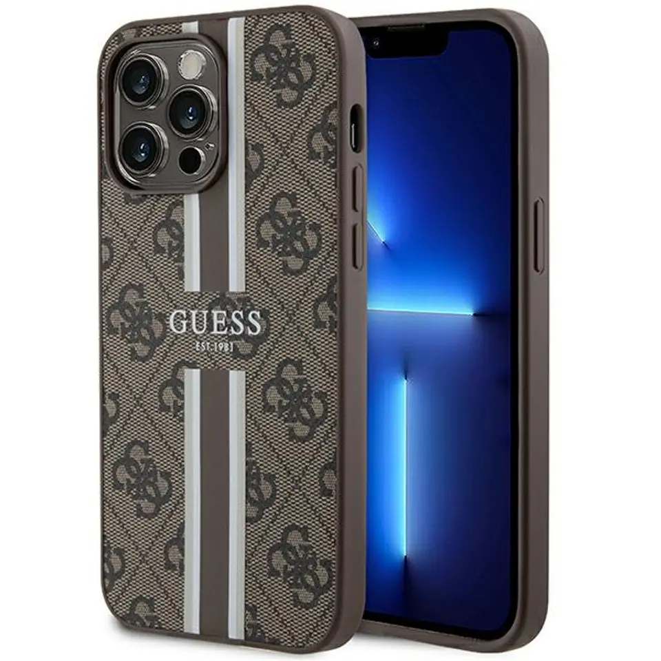 ⁨Guess GUHMP15XP4RPSW iPhone 15 Pro Max 6.7" brązowy/brown hardcase 4G Printed Stripes MagSafe⁩ w sklepie Wasserman.eu