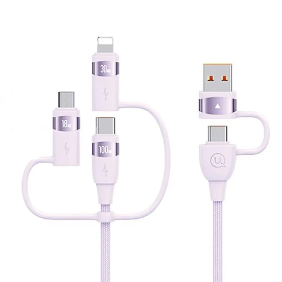 ⁨USAMS Kabel U85 2xUSB-C/USB/Micro-USB/Lightning 6w1 1,2m 100W PD Fast Charge fioletowy/purple SJ645USB02 (US-SJ645)⁩ w sklepie Wasserman.eu