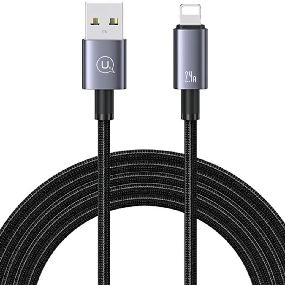 ⁨USAMS Kabel USB na Lightning 2,4A 1,2m Fast Charging stalowy/tarnish SJ667USB01 (US-SJ667)⁩ w sklepie Wasserman.eu