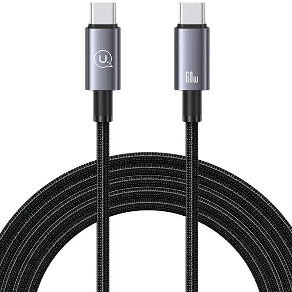 ⁨USAMS Kabel USB-C na USB-C 60W 2mFast Charging stalowy/tarnish SJ664USB01 (US-SJ664)⁩ w sklepie Wasserman.eu